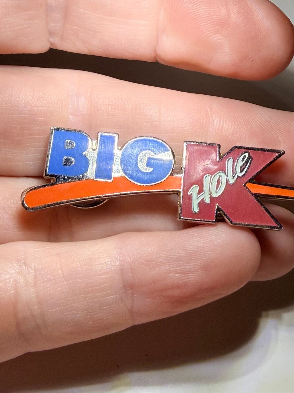 Big K Hole Kmart Parody Logo Enamel Lapel Hat Pin #548 Double Post